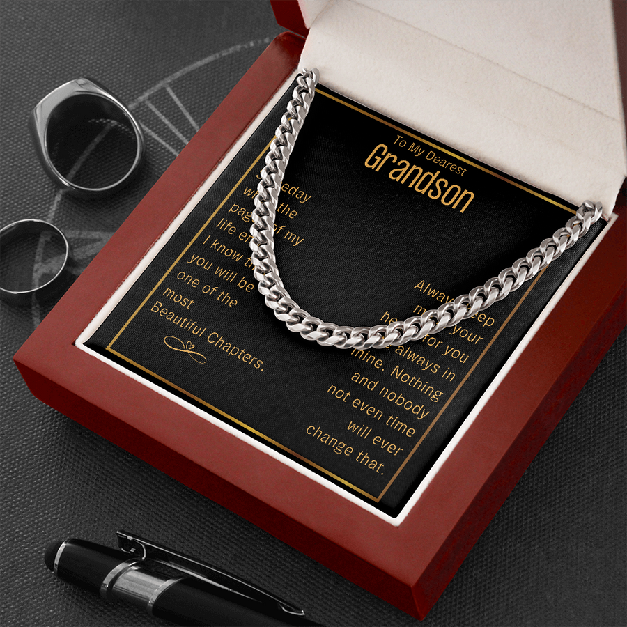 Grandson Cuban Chain Jewelry, Necklace For Grandson, Keepsake Gifts For Grandsons, Personalized Gifts For Grandson Christmas Gift