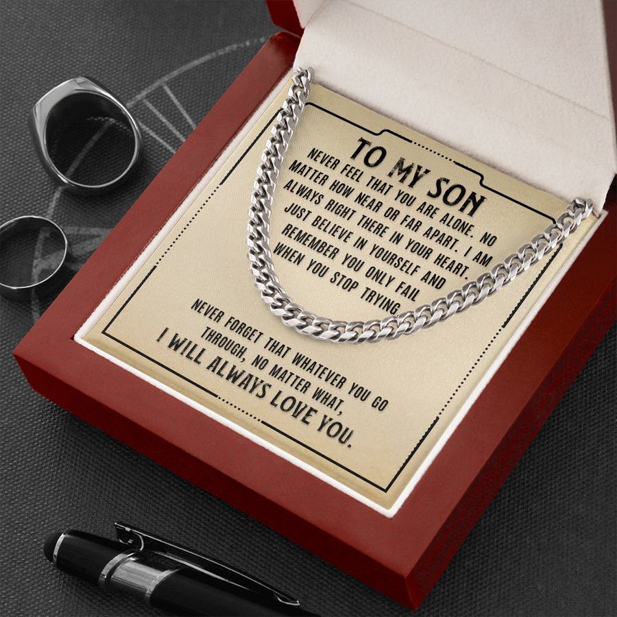 To My Son - Never Feel You Are Alone, Gift To Son From Mom, Dad, Son Birthday Gift Necklace