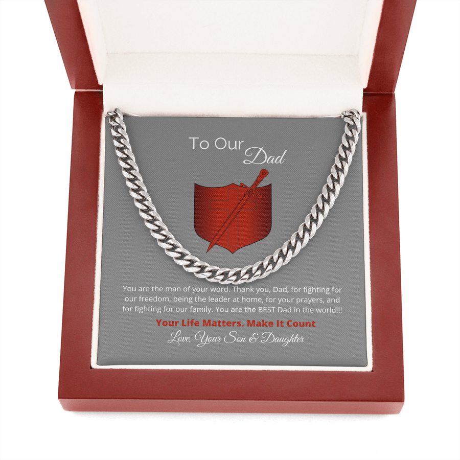 To Our Dad, Gift For Dad, Christmas Gift, Gift For Him, Cuban Link Chain Necklace, Evergreen, Gifts For Men, Cuban Chain Necklace, Gift For Men, Gifts For Dad, Mens Gift, Dad Birthday Gift, Prayer Warrior Dad, Military Dad, Stainless Steel Necklace