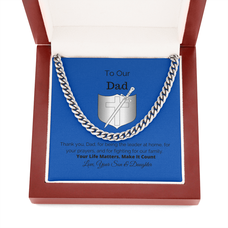 To Our Dad, Gift For Him, Cuban Link Chain Necklace, Cuban Chain Necklace, Stainless Steel, 14K Yellow Gold, Christmas Gift, Christian Gift, Dad Gift, Warrior, Prayer Warrior, Christian Dad, Dad Christmas Gift, Gift Idea, Necklace For Man, Gift For Dad