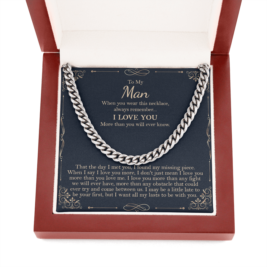 To My Man Necklace, Gift For Boyfriend, Boyfriend Cuban Chain Necklace, Birthday Gift For Men Cuban Link Chain
