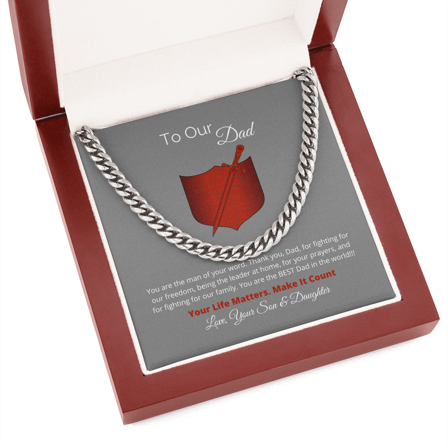 To Our Dad, Gift For Dad, Christmas Gift, Gift For Him, Cuban Link Chain Necklace, Evergreen, Gifts For Men, Cuban Chain Necklace, Gift For Men, Gifts For Dad, Mens Gift, Dad Birthday Gift, Prayer Warrior Dad, Military Dad, Stainless Steel Necklace