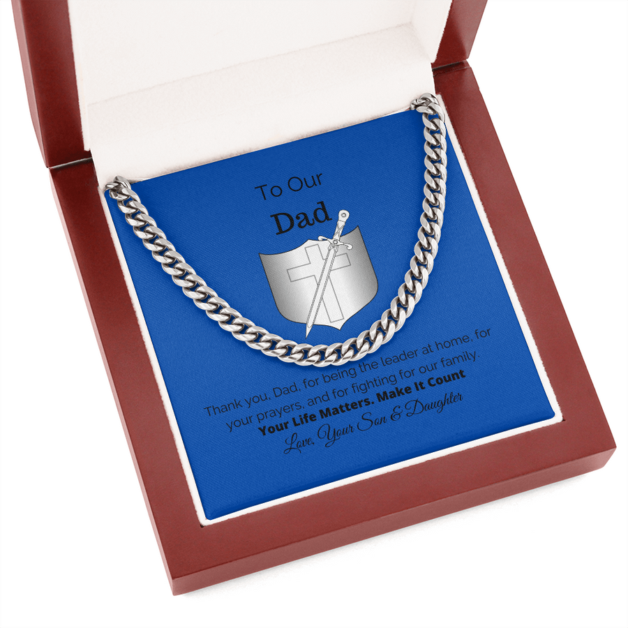 To Our Dad, Gift For Him, Cuban Link Chain Necklace, Cuban Chain Necklace, Stainless Steel, 14K Yellow Gold, Christmas Gift, Christian Gift, Dad Gift, Warrior, Prayer Warrior, Christian Dad, Dad Christmas Gift, Gift Idea, Necklace For Man, Gift For Dad