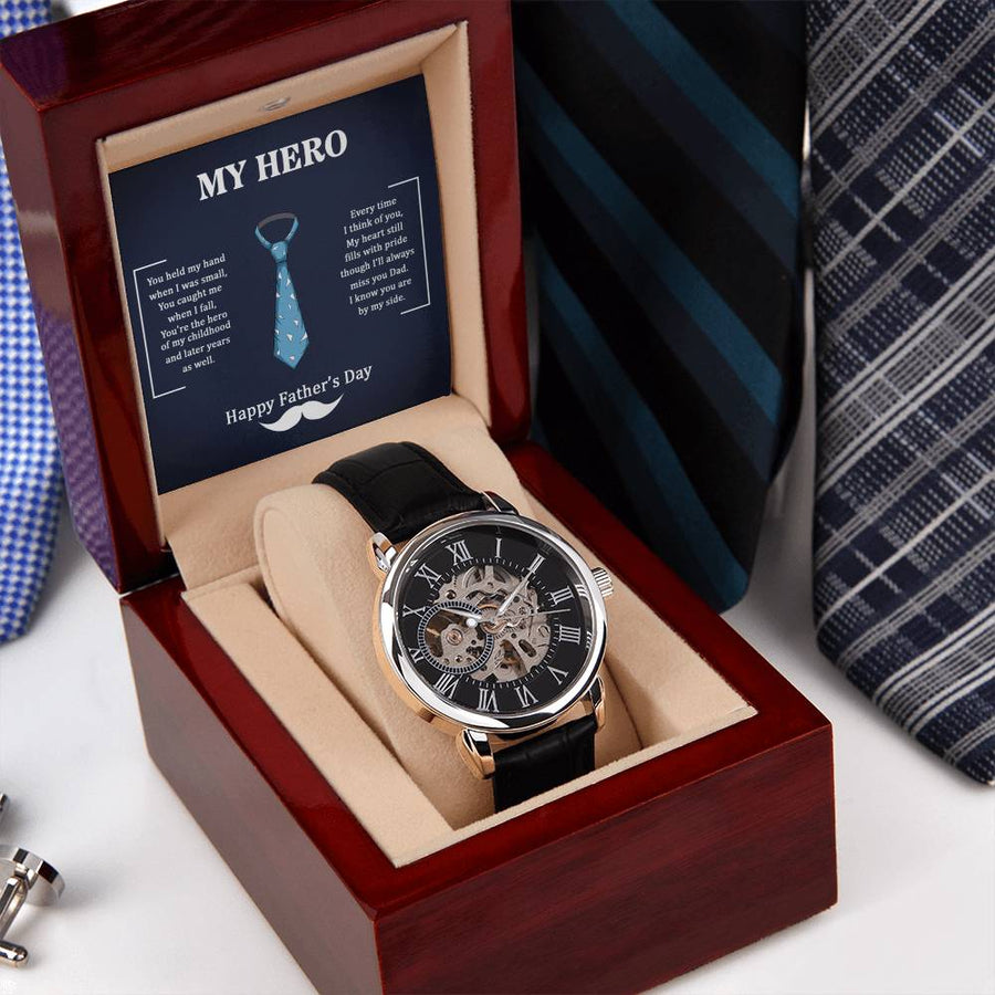 To My Dad - My Hero Openwork Watch For Dad From Daughter Father's Day Gift Dad Birthday Watch