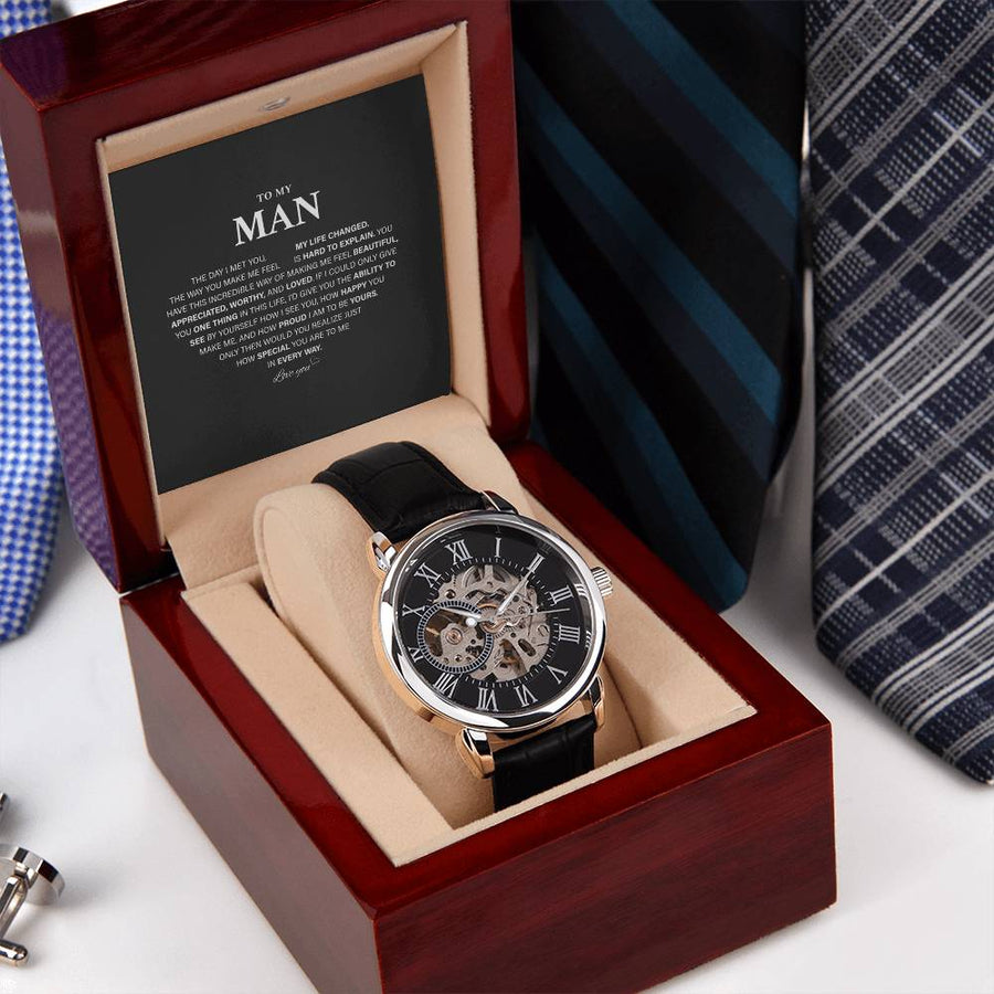 Personalized Sentimental Gifts For Boyfriend, To My Man Openwork Watches, Birthday Christmas Anniversary Valentine Gift