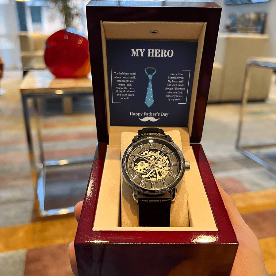 To My Dad - My Hero Openwork Watch For Dad From Daughter Father's Day Gift Dad Birthday Watch