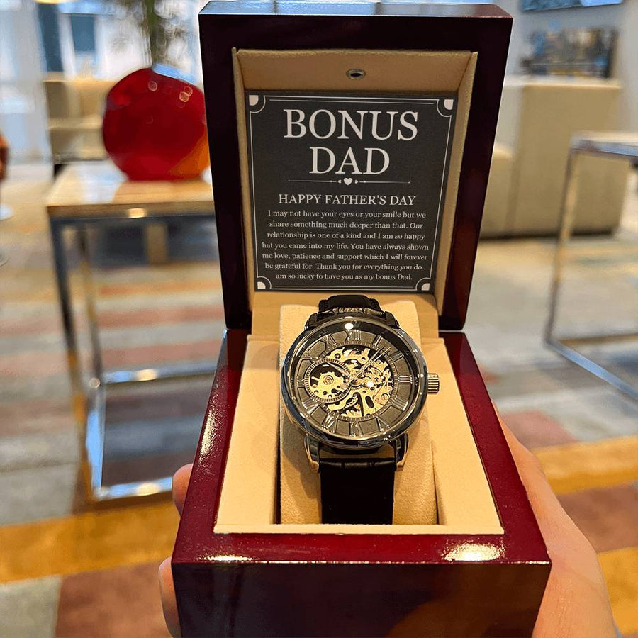 Father's Day Gift For Bonus Dad From Daughter To My Bonus Dad Watch Gift Openwork Watch With Box For Step Dad