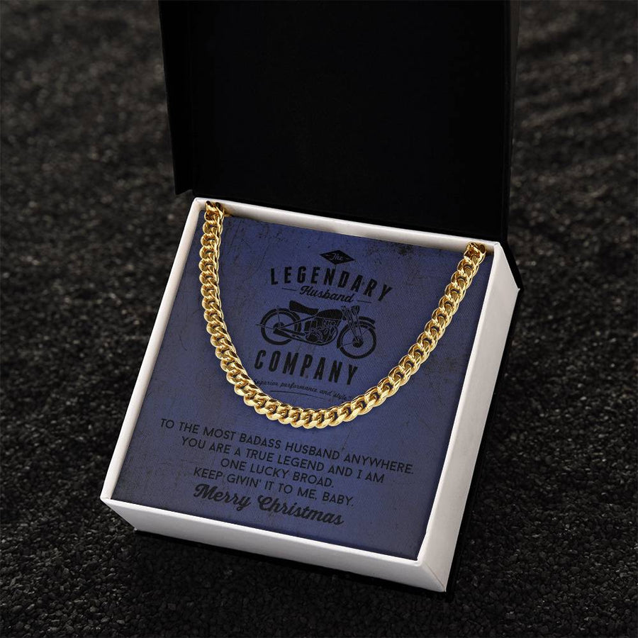 Legendary Husband - Gift From Wife For Biker Husband Cuban Link Chain Necklace In Silver Or Gold Motorcycle Gifts For