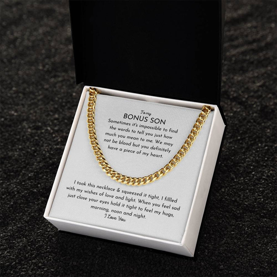 To My Bonus Son Necklace Christmas Gifts For Bonus Son Stocking Stuffers For Teenage Boys Chosen Family Stepson Gift C Cuban Link Chain