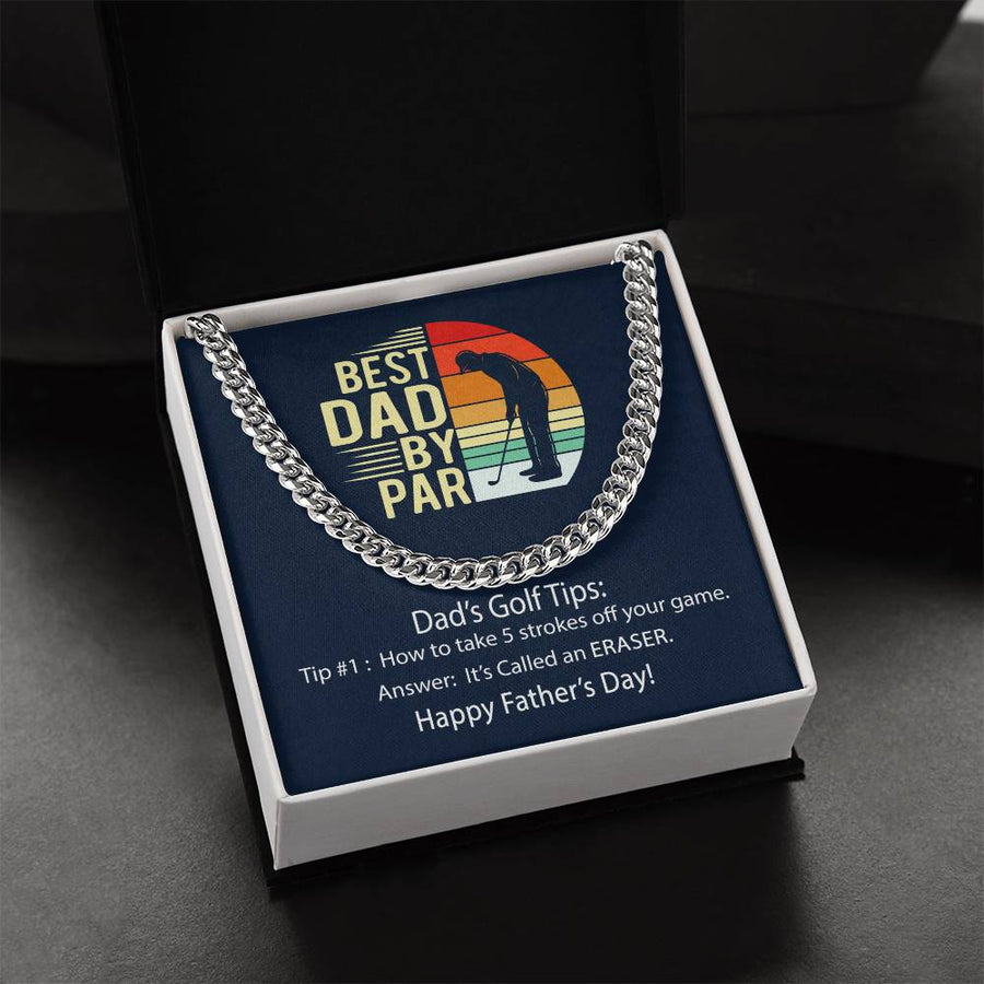 Cuban Link Chain Men Best Dad By Par Golf Joke Necklace For Dad Father's Day Gift Necklace
