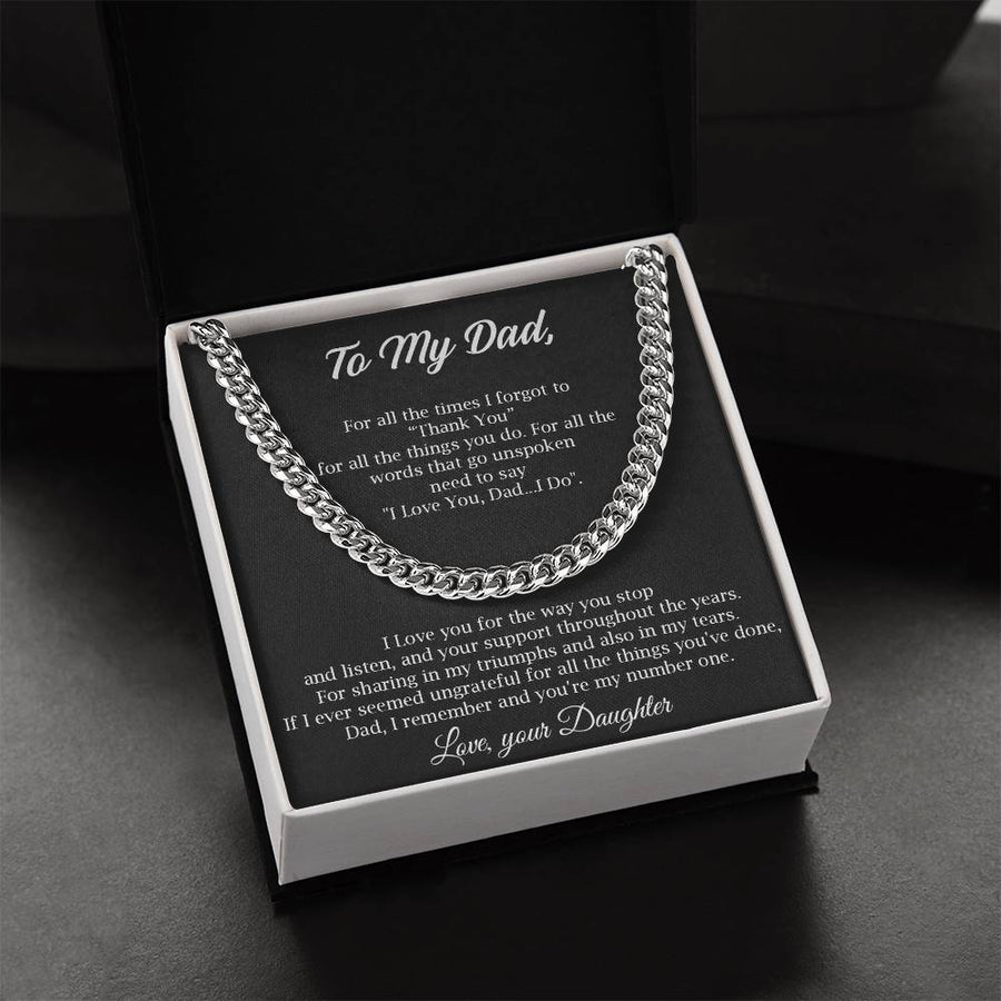 To My Dad Cuban Chain Necklace Gift For Dad From Daughter Father's Day Gift Dad Birthday Present Cuban Link Chain