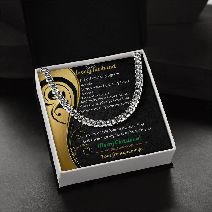 Wife To Husband Christmas Cuban Link Chain Necklace