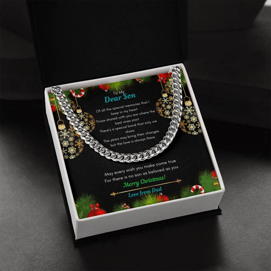Dad To Son Christmas Cuban Link Chain Necklace