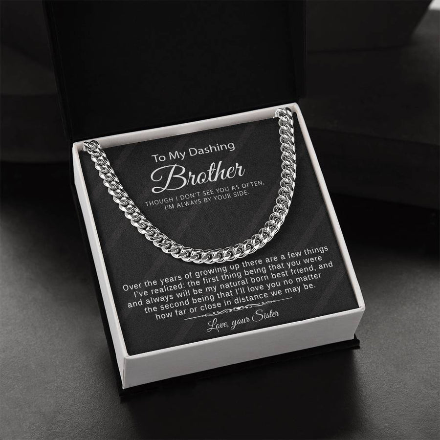 Gift For Brother From Sister - Cuban Link Chain Necklace With Message