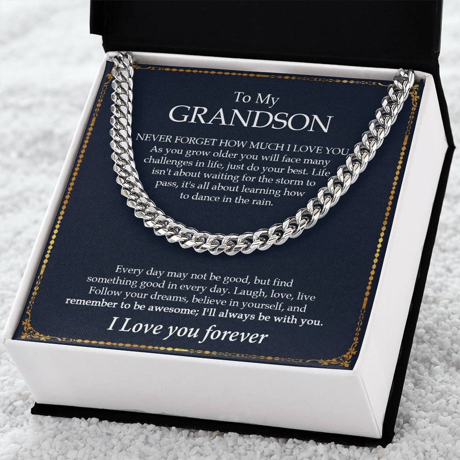 To My Grandson Chain Necklace Gift For Grandson Birthday Grandson Graduation Grown Up Grandson Cuban Link Chain