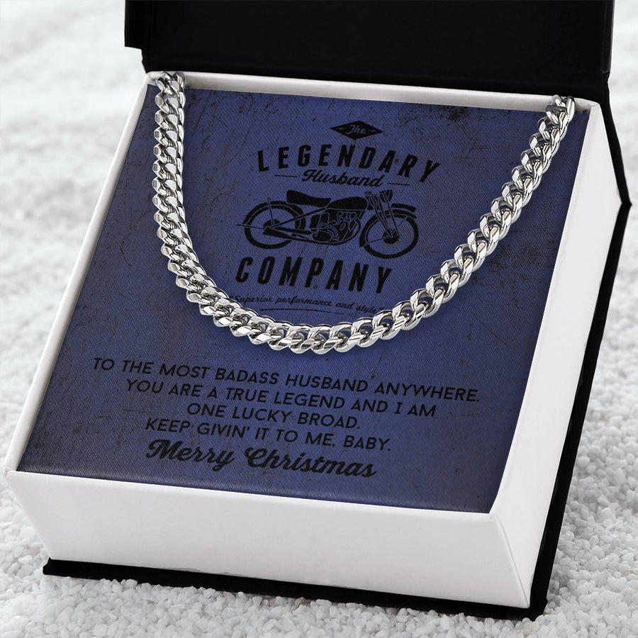 Legendary Husband - Gift From Wife For Biker Husband Cuban Link Chain Necklace In Silver Or Gold Motorcycle Gifts For