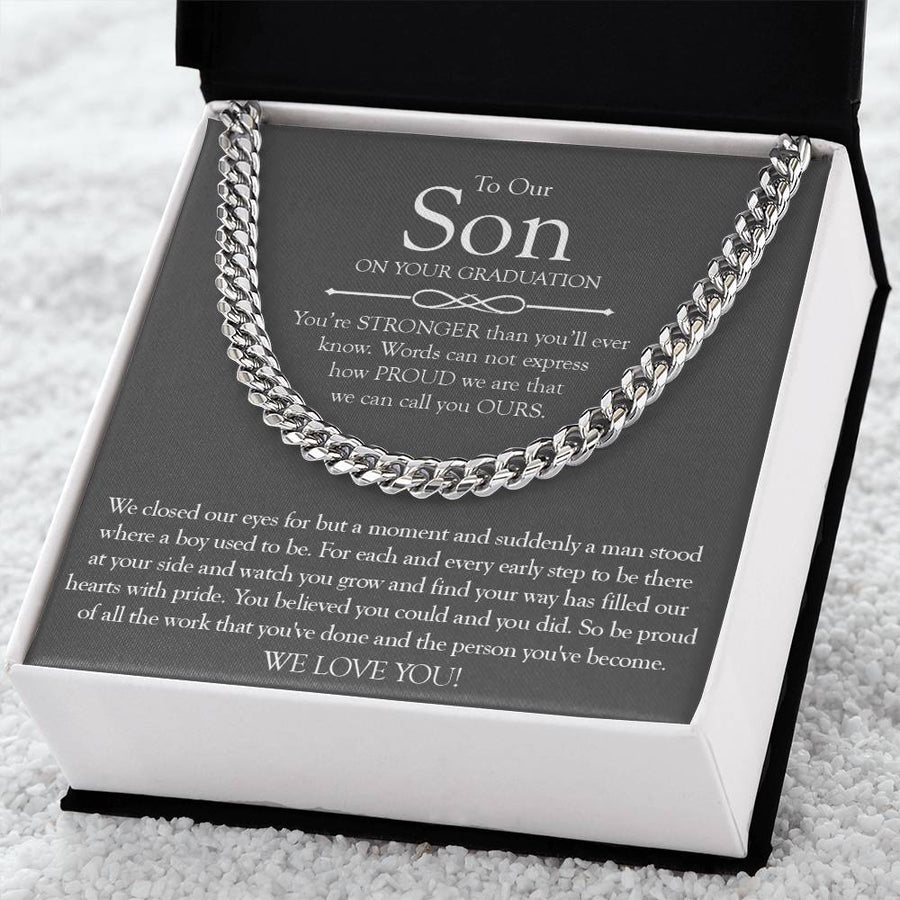 To Our Son Gift On Graduation Day Meaningful Graduation Gift For Son From Mom And Dad Graduation Necklace For Men Cuban Link Chain