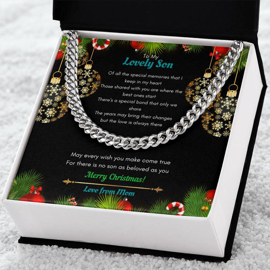 Mom To Son Christmas Cuban Link Chain Necklace
