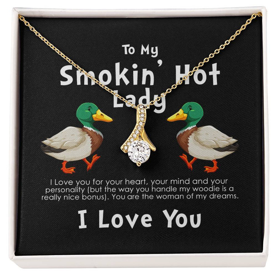 Smokin Hot Lady Handle My Woodie Duck 18K Yellow Gold Finish Alluring Beauty Necklace Jewelry Beautiful Gift for Duck Hunting Wife Anniversary