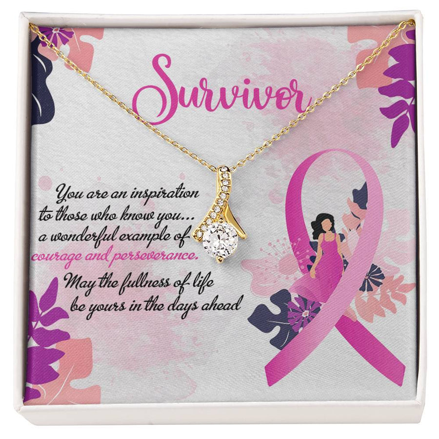 Courage Perseverance Pink Ribbon Blooms 18K Yellow Gold Finish Alluring Beauty Necklace Jewelry Celebratory Gift for Strong Survivor