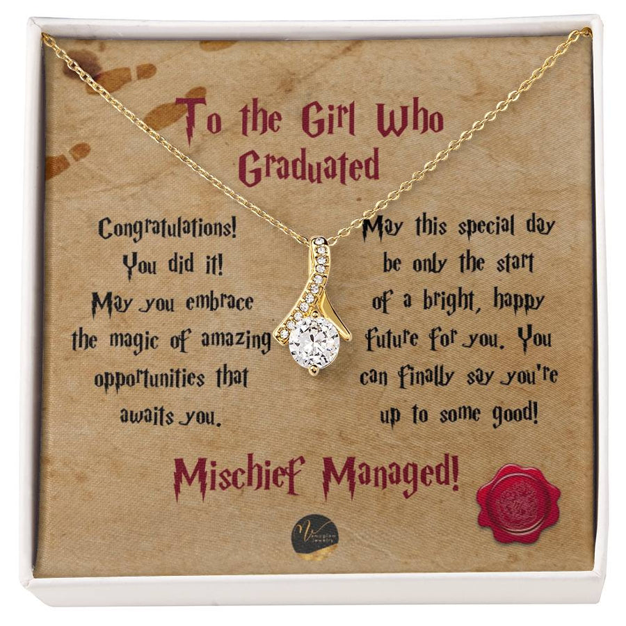 Mischief Managed Magical Graduate Girl 18K Yellow Gold Finish Alluring Beauty Necklace Jewelry Whimsical Graduation Gift for Beautiful Daughter