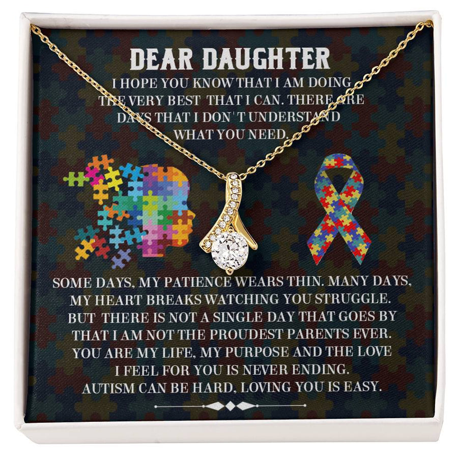 Autism Can Be Hard Loving You Is Easy 18K Yellow Gold Finish Alluring Beauty Necklace Jewelry Empowering Gift for Daughter Puzzle Ribbon