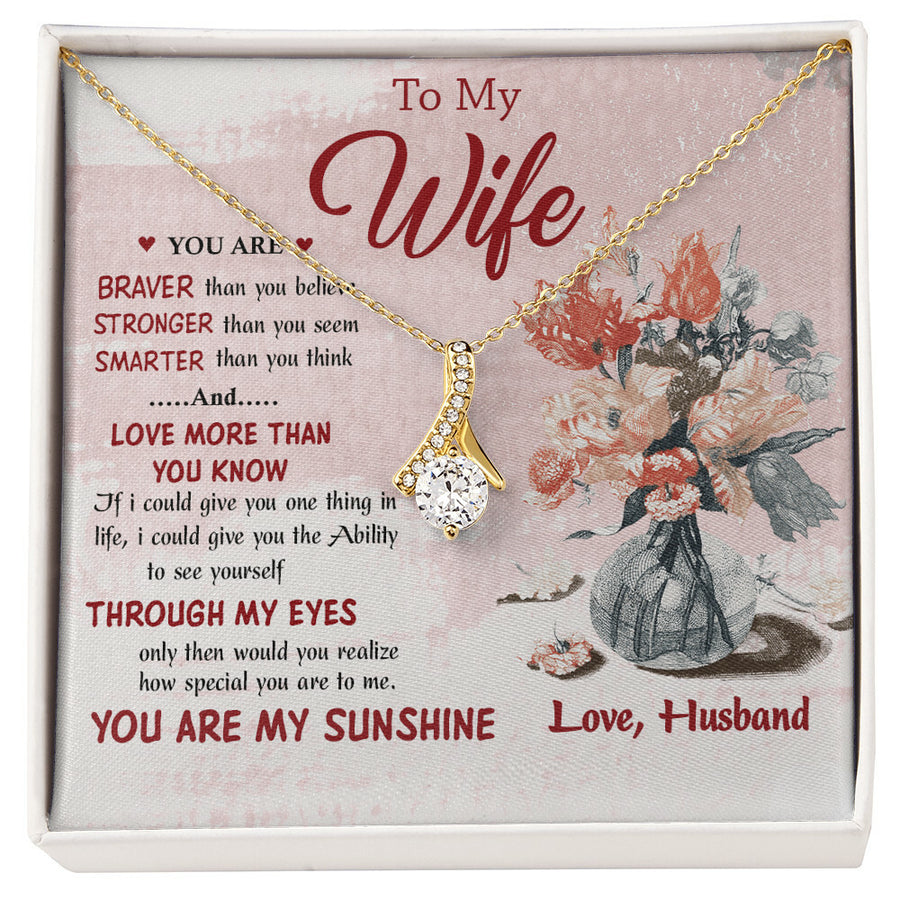 You Are My Sunshine Beautiful Wife Necklace 18K Yellow Gold Finish Alluring Beauty Jewelry Heartfelt Gift from Loving Husband Anniversary
