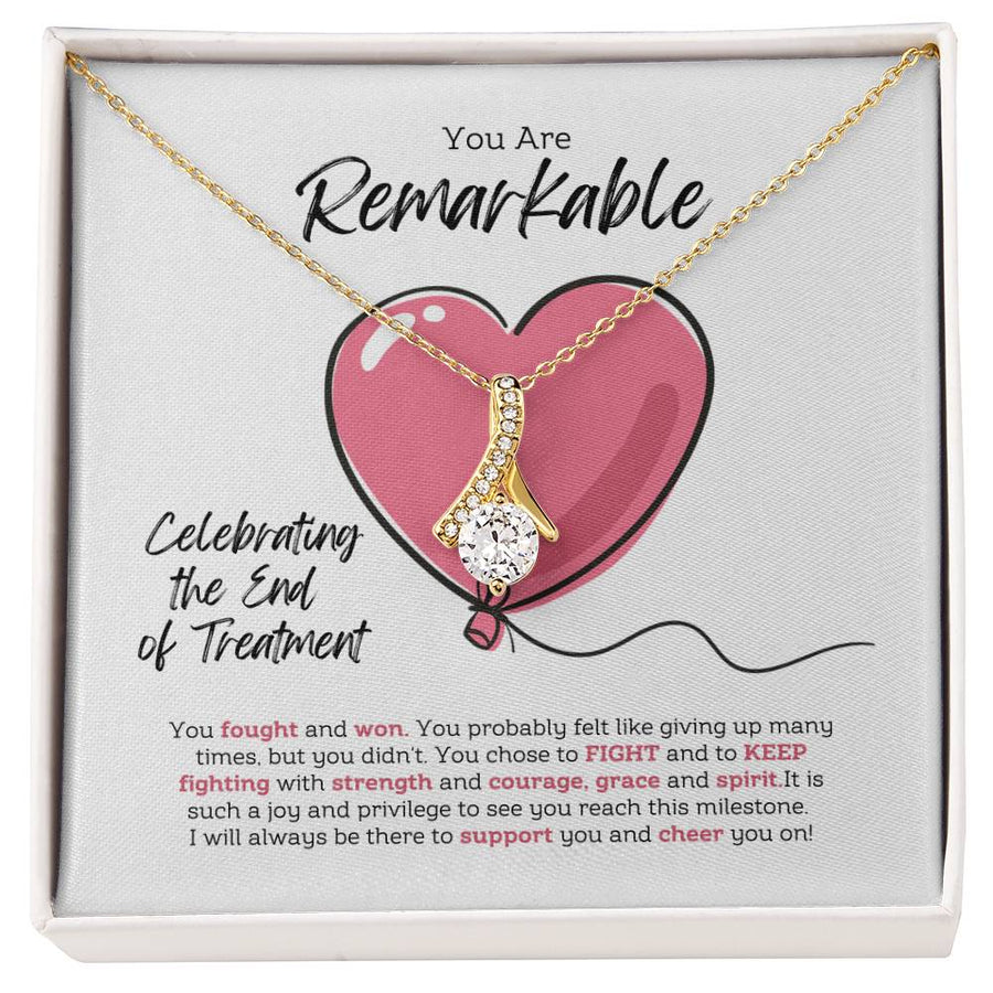 Fought And Won Strength Grace 18K Yellow Gold Finish Alluring Beauty Necklace Jewelry Cheerful Gift for Cancer Survivor Milestone