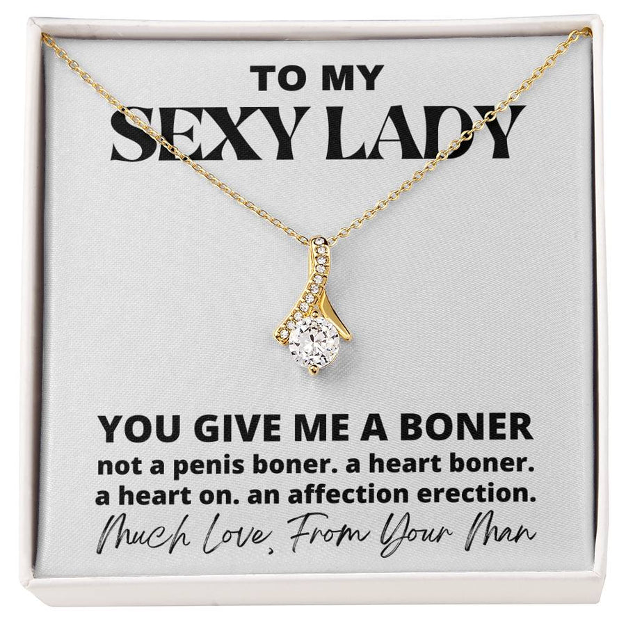 Sexy Lady You Give Me Heart Boner 18K Yellow Gold Finish Alluring Beauty Necklace Jewelry Beautiful Gift for Beautiful Woman Anniversary