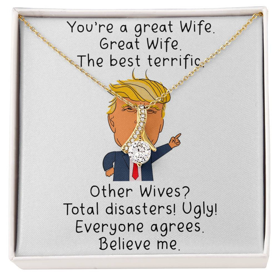 Great Wife Terrific Best Wife Humor Necklace 18K Yellow Gold Finish Alluring Beauty Jewelry Funny Gift for Awesome Wife