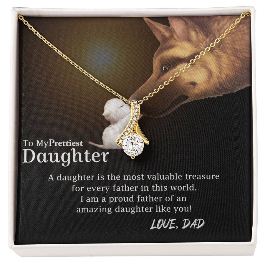 Wolf Love Valued Daughter Beautiful Girl 14K White Gold Finish Alluring Beauty Necklace Jewelry Heartfelt Gift from Dad to Daughter Anniversary