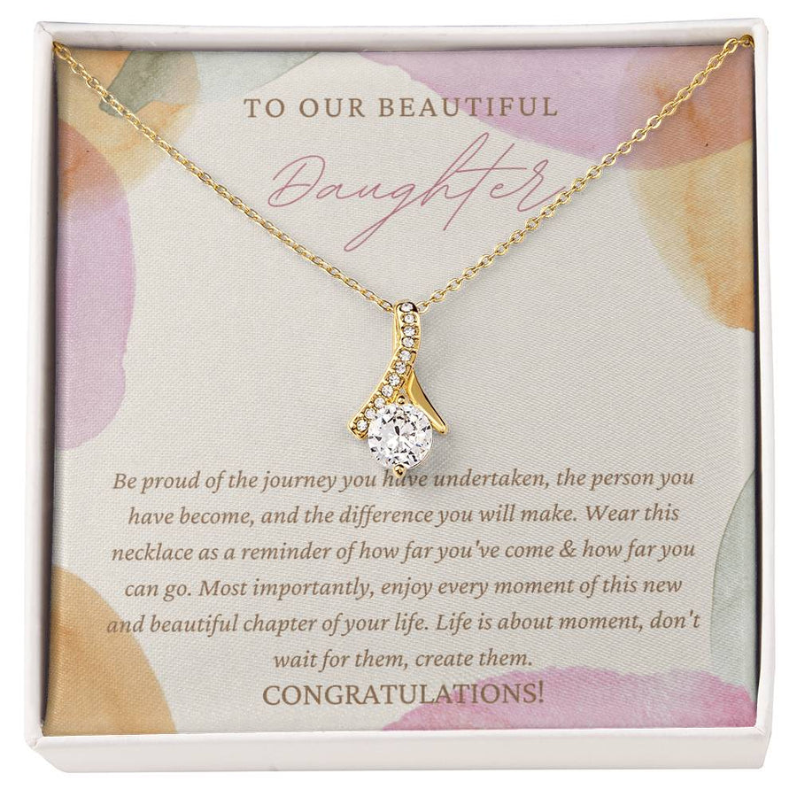 Proud Beautiful Daughter Graduation Journey 18K Yellow Gold Finish Alluring Beauty Necklace Jewelry Empowering Gift for Graduate Daughter Congratulations
