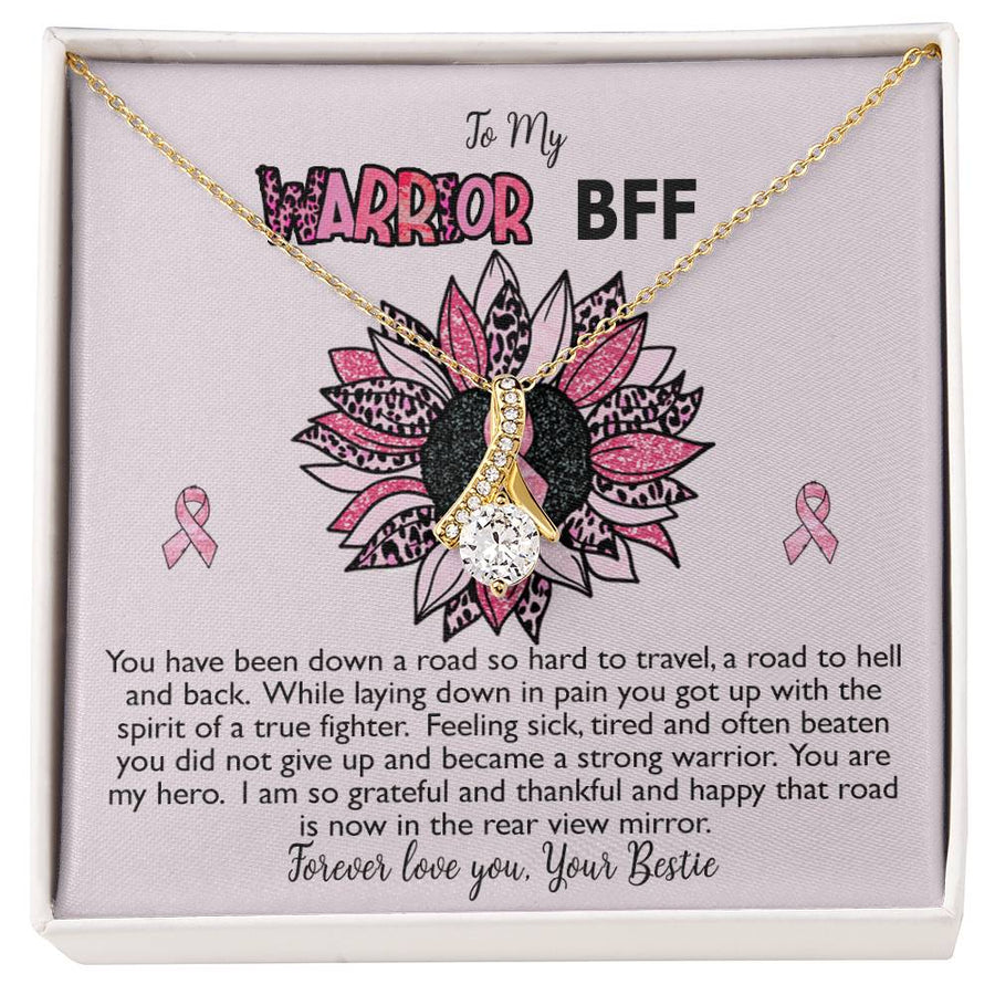 Spirit Of A Fighter Warrior BFF 18K Yellow Gold Finish Alluring Beauty Necklace Jewelry Breast Cancer Awareness Support