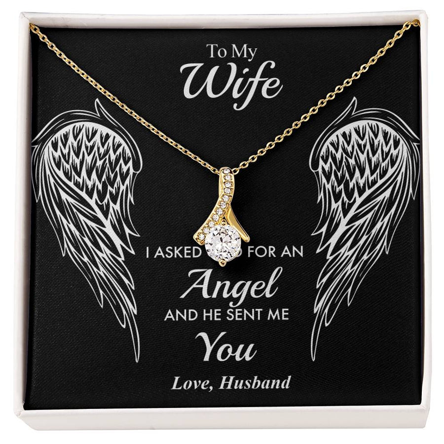 Asked God For Angel Wife 18K Yellow Gold Finish Alluring Beauty Necklace Jewelry Perfect Faith Gift for Wife Love Occasion