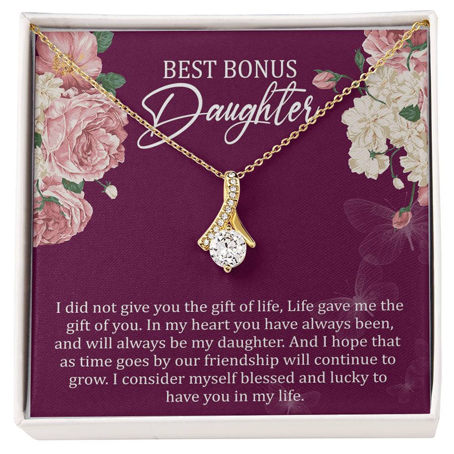 Blessed Lucky Friendship Daughter 14K White Gold Finish Alluring Beauty Necklace Jewelry Heartfelt Gift for Bonus Daughter Special Day