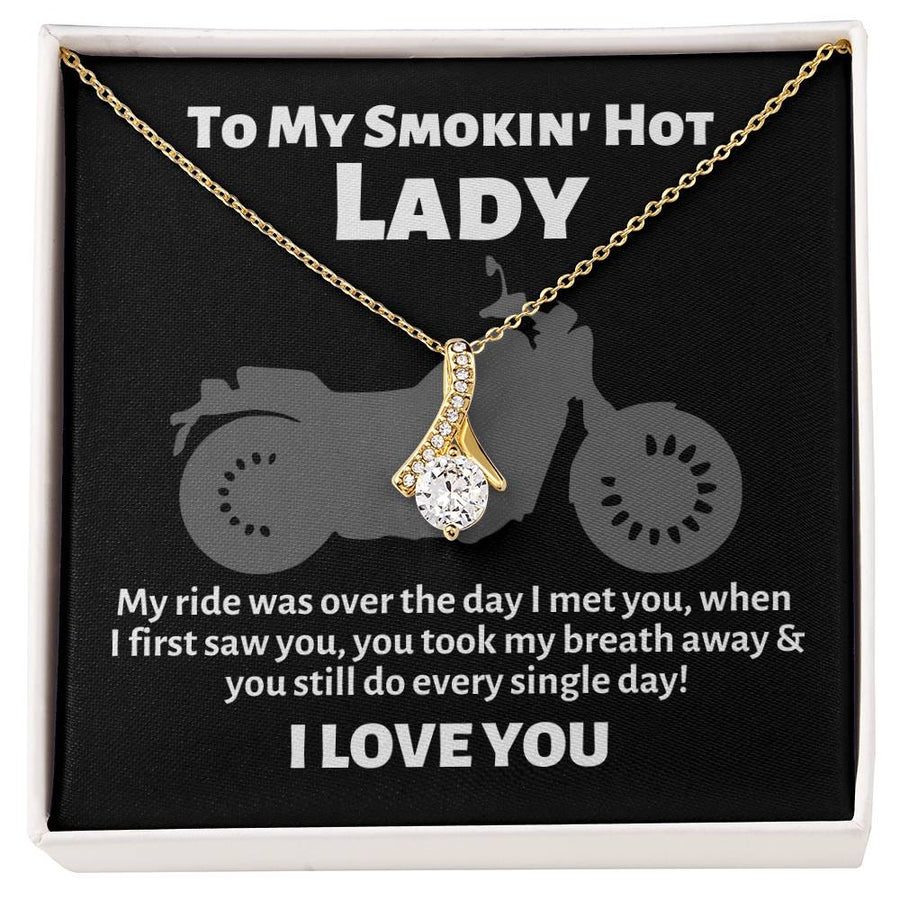 Ride Was Over Took My Breath Away 14K White Gold Finish Alluring Beauty Necklace Jewelry Perfect Gift for Biker Wife Anniversary