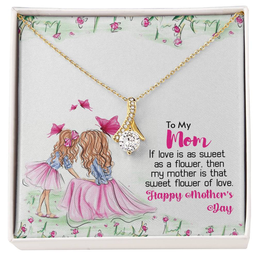 Mom Sweet Flower Of Love Always 14K White Gold Finish Alluring Beauty Necklace Jewelry Perfect Gift for Beautiful Mom