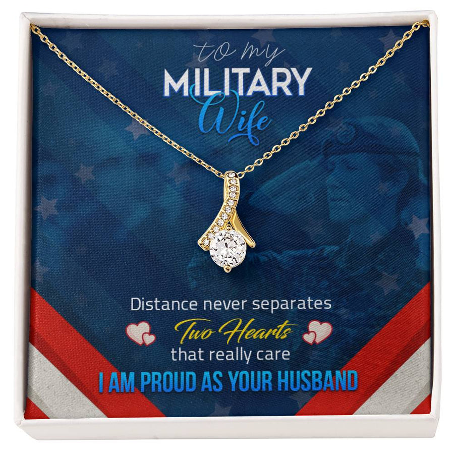 Distance Never Separates Two Hearts Military Wife 18K Yellow Gold Finish Alluring Beauty Necklace Jewelry Pride Gift for Military Wife