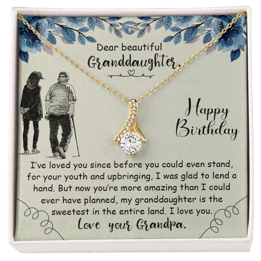Sweetest Granddaughter in the Land Necklace 18K Yellow Gold Finish Alluring Beauty Jewelry Heartfelt Blue Floral Card Gift from Loving Grandpa