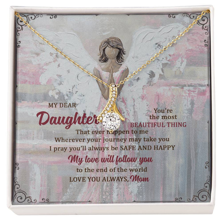 Safe Happy Loved Angel Daughter 18K Yellow Gold Finish Alluring Beauty Necklace Jewelry Perfect Gift for Daughter From Mom