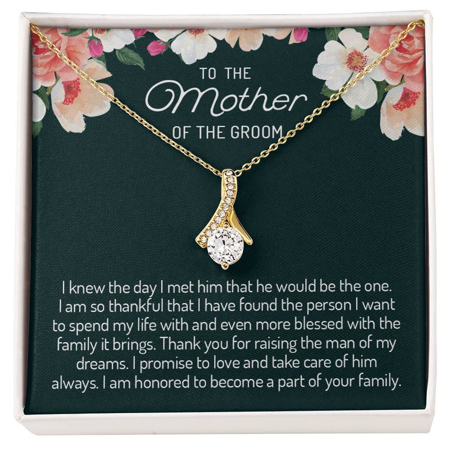 Love and Take Care of Him Always 14K White Gold Finish Alluring Beauty Necklace Jewelry Emotional Gift for Groom’s Mother from Bride