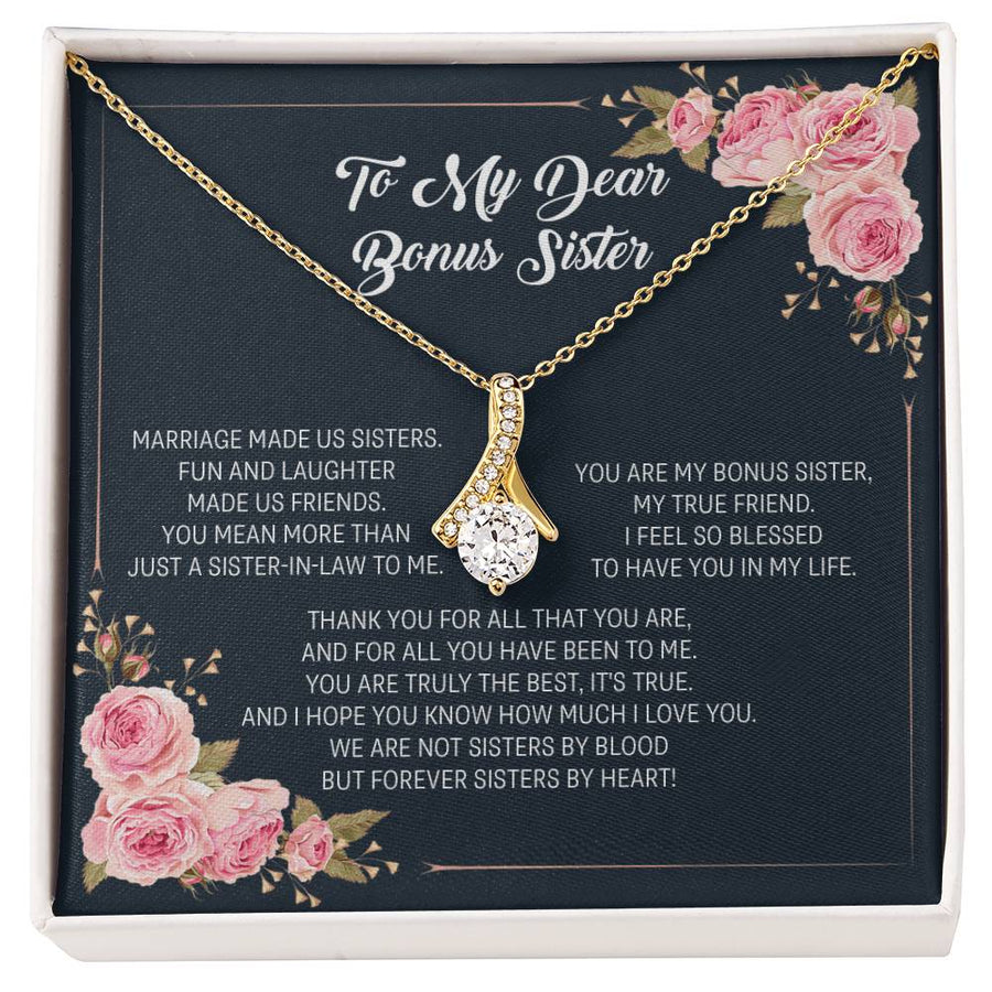 Bonus Sister Friendship Beautiful Sister-in-law 18K Yellow Gold Finish Alluring Beauty Necklace Jewelry Heartfelt Gift for Cherished Sister Marriage