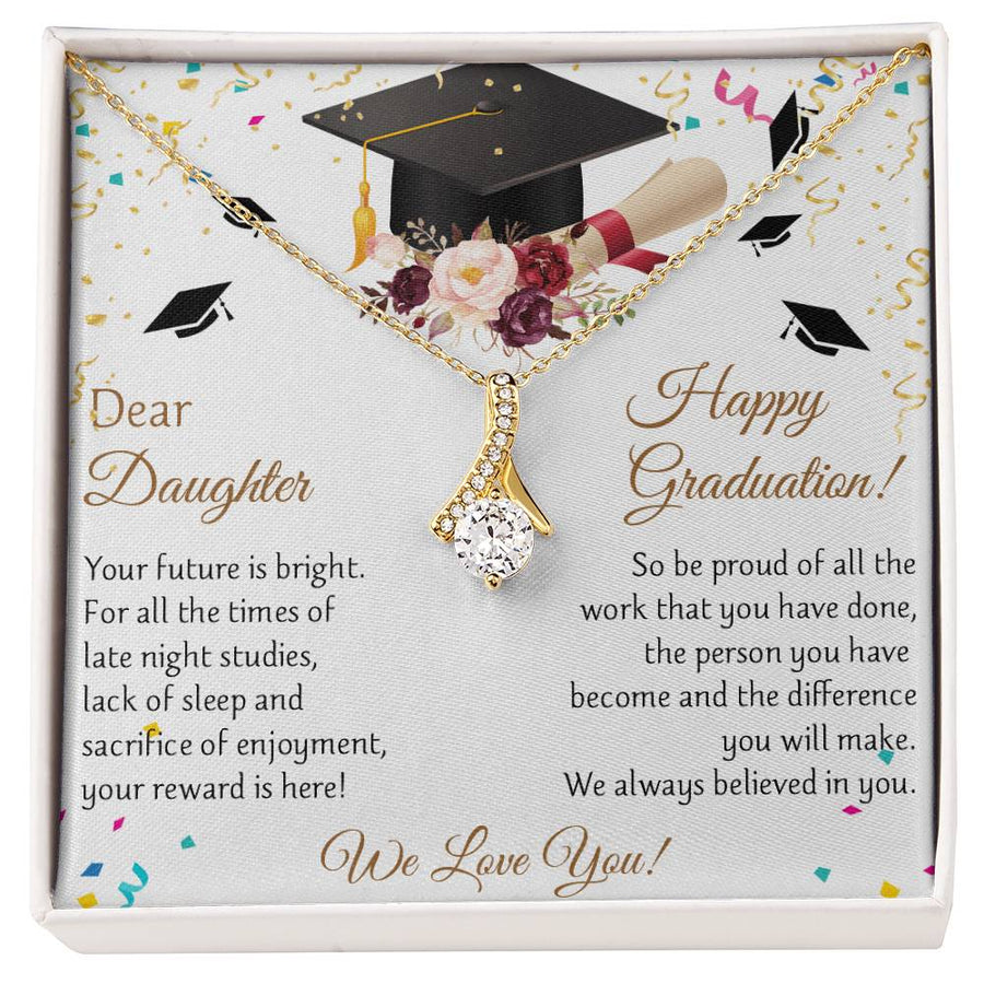 Believed in You We Love You 18K Yellow Gold Finish Alluring Beauty Necklace Jewelry Proud Graduation Gift for Daughter from Family