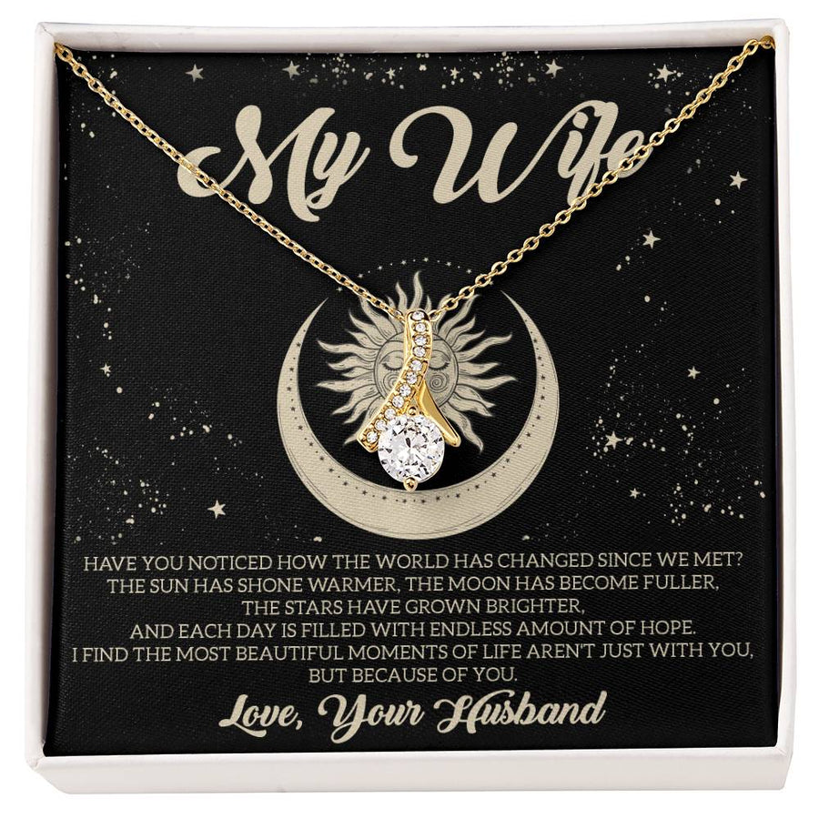 Most Beautiful Moments With My Wife 18K Yellow Gold Finish Alluring Beauty Necklace Jewelry Unique Gift for Lovely Wife from Husband