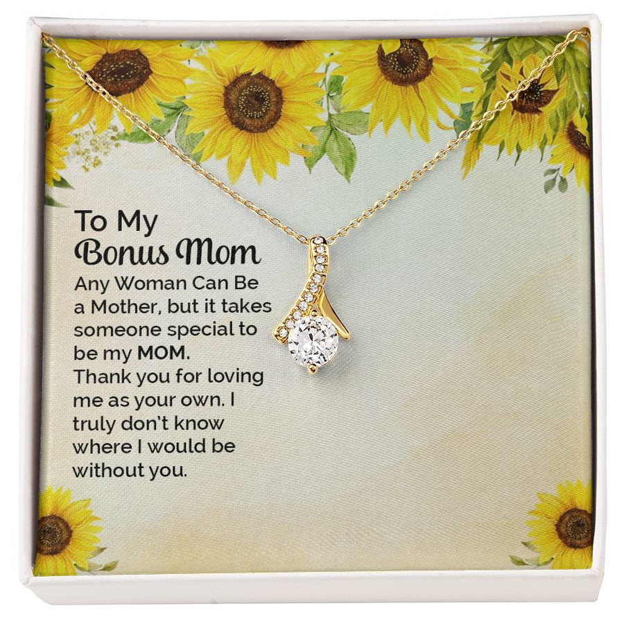 Thank You for Loving Me Bonus Mom 14K White Gold Finish Alluring Beauty Necklace Jewelry Heartfelt Gift for Bonus Mom Birthday