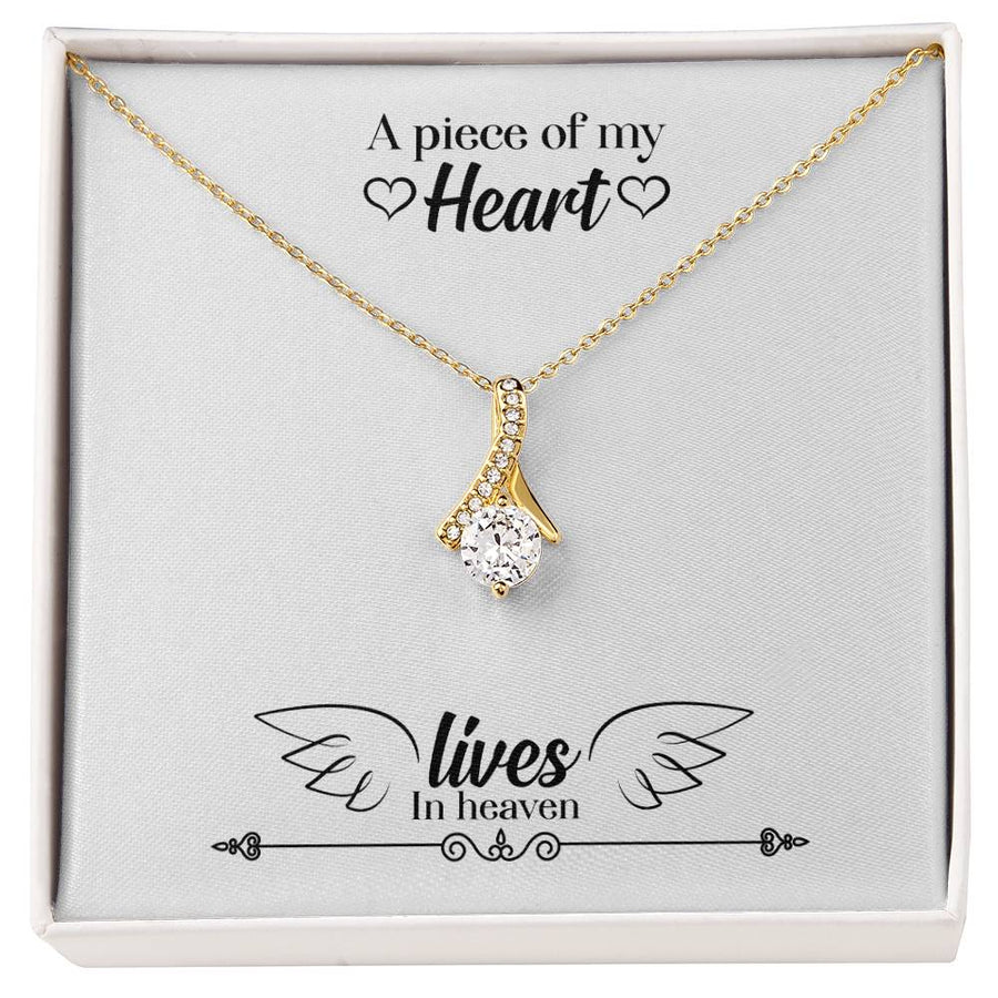 Piece of My Heart Lives in Heaven 18K Yellow Gold Finish Alluring Beauty Necklace Jewelry Comforting Memorial Gift for Beautiful Woman Remembrance