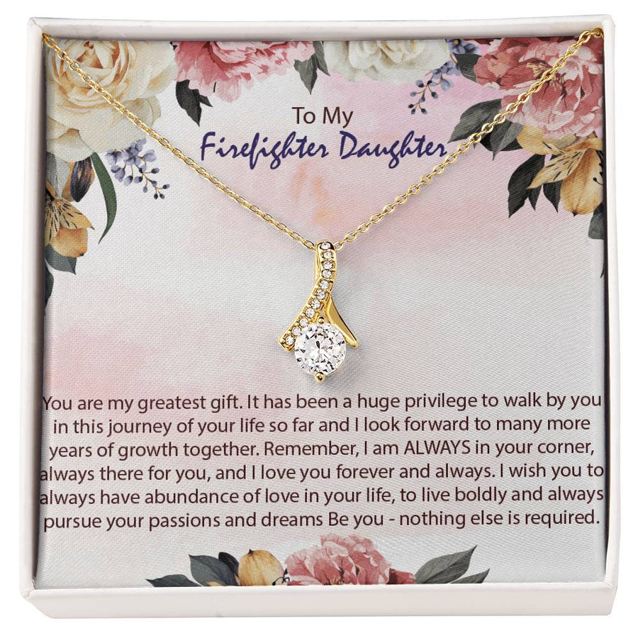 Privilege to Walk By You Firefighter Daughter Necklace 18K Yellow Gold Finish Alluring Beauty Jewelry Heartfelt Present for Brave Daughter