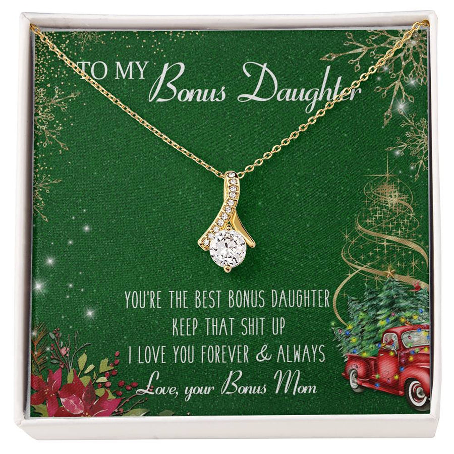 Keep Being Amazing Bonus Daughter 14K White Gold Finish Alluring Beauty Necklace Jewelry Emotional Gift for Bonus Daughter Special Day