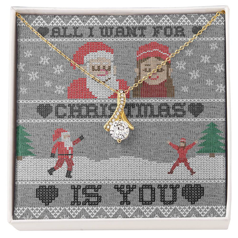 All I Want For Christmas Is You Holiday Love 18K Yellow Gold Finish Alluring Beauty Necklace Jewelry Festive Romantic Gift for Beautiful Her Christmas