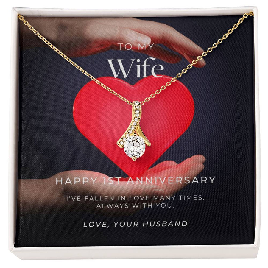 Happy 1st Anniversary Beautiful Wife Heartfelt 14K White Gold Finish Alluring Beauty Necklace Jewelry Perfect Gift for Wife Anniversary from Husband